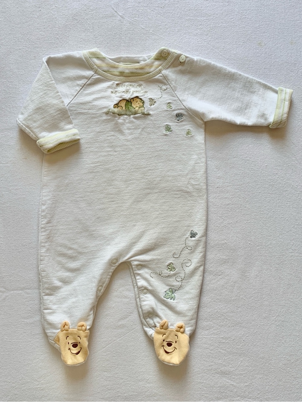 Disney Sincerely Pooh Bear Woodsy Treasures White & Green Footie Sleeper 3-6M